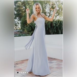 Lauren Tie Maxi Dress- 
Steel Blue Chiffon